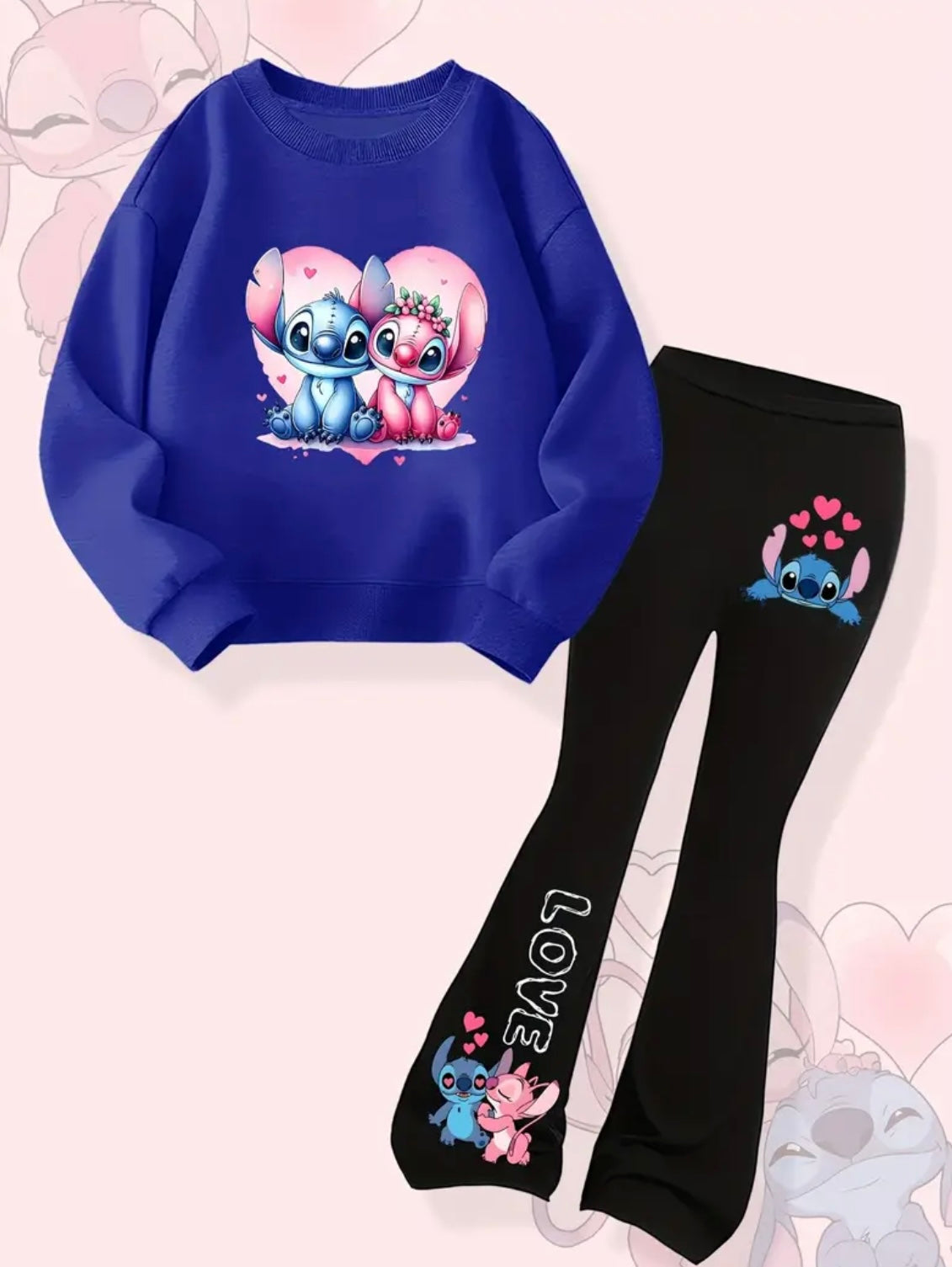 Girls Blue & Pink Alien Jumper & Bell Bottom Trousers