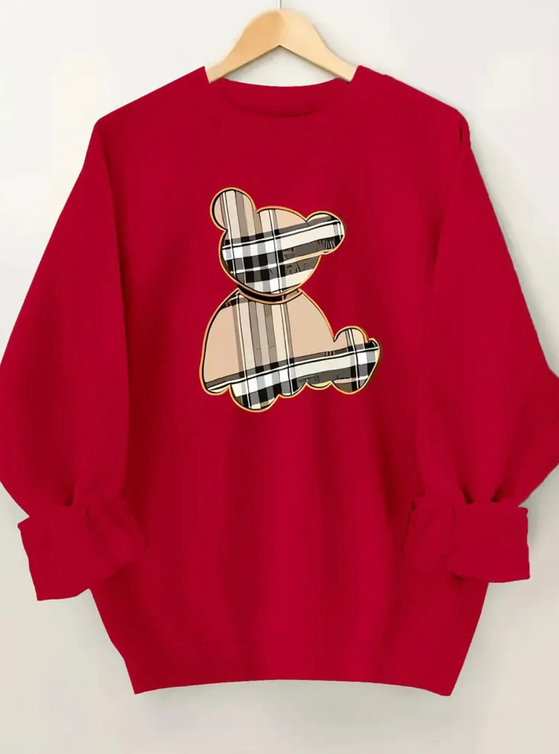 Womens Curve Plaid Bear Jumper