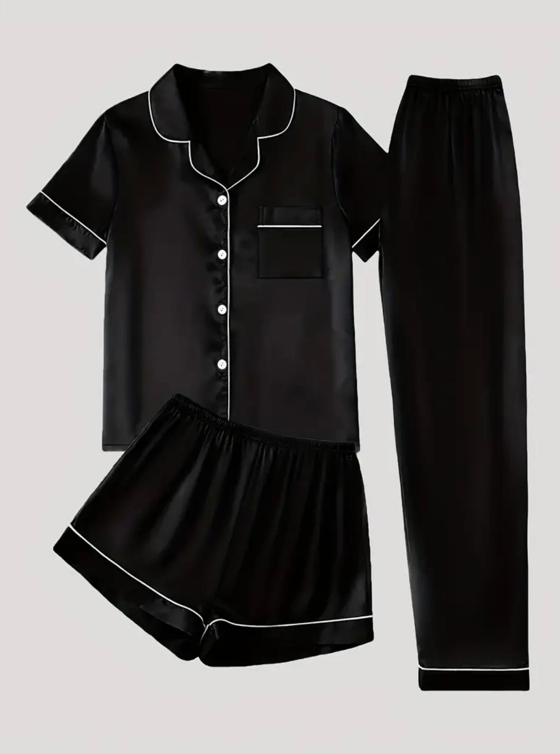 Womens Three-Piece Silk Pajama Set
