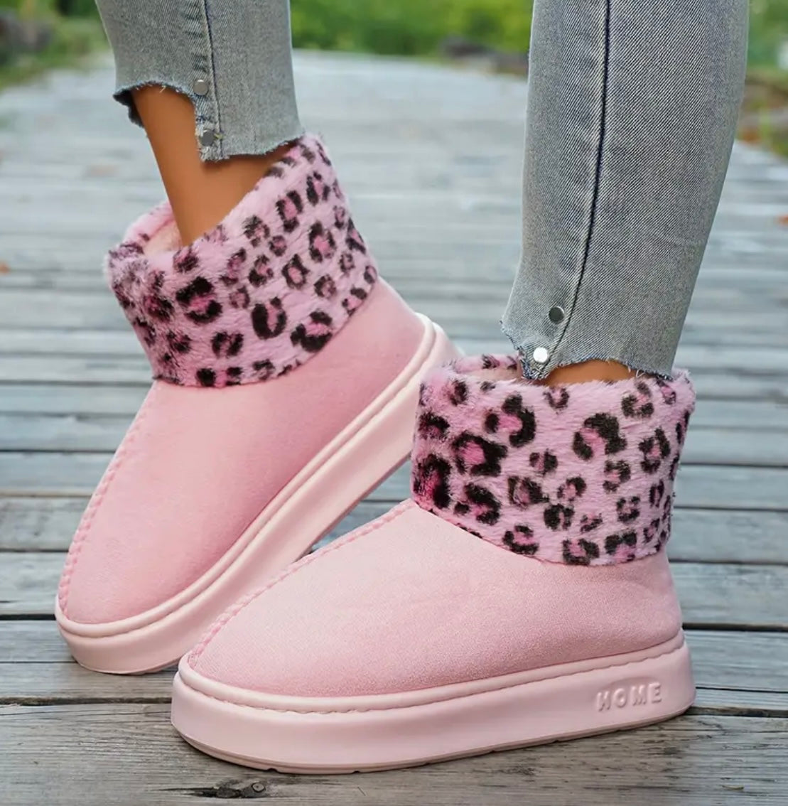 Womens Winter Plush With Leopard Print Boots