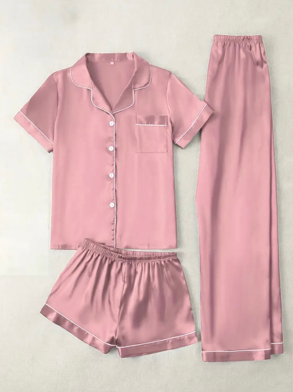Womens Three-Piece Silk Pajama Set