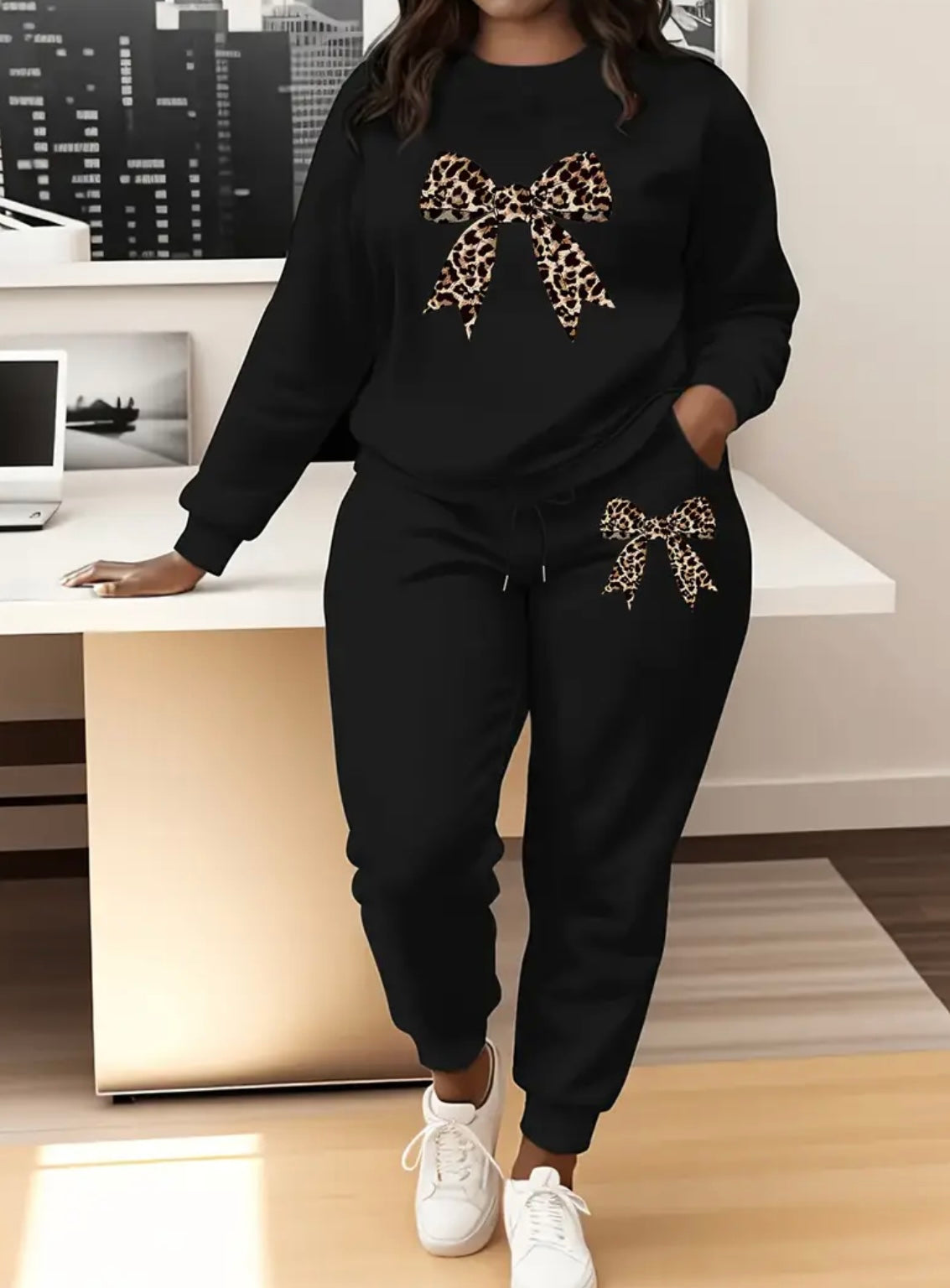 Womens Curve Leopard Bow Tracksuit