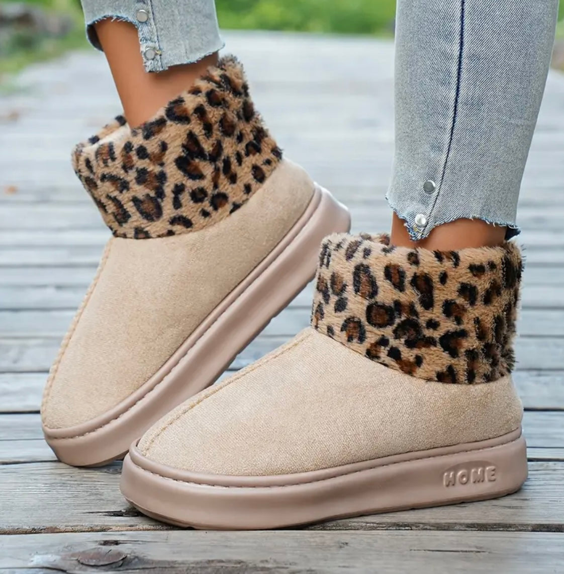 Womens Winter Plush With Leopard Print Boots