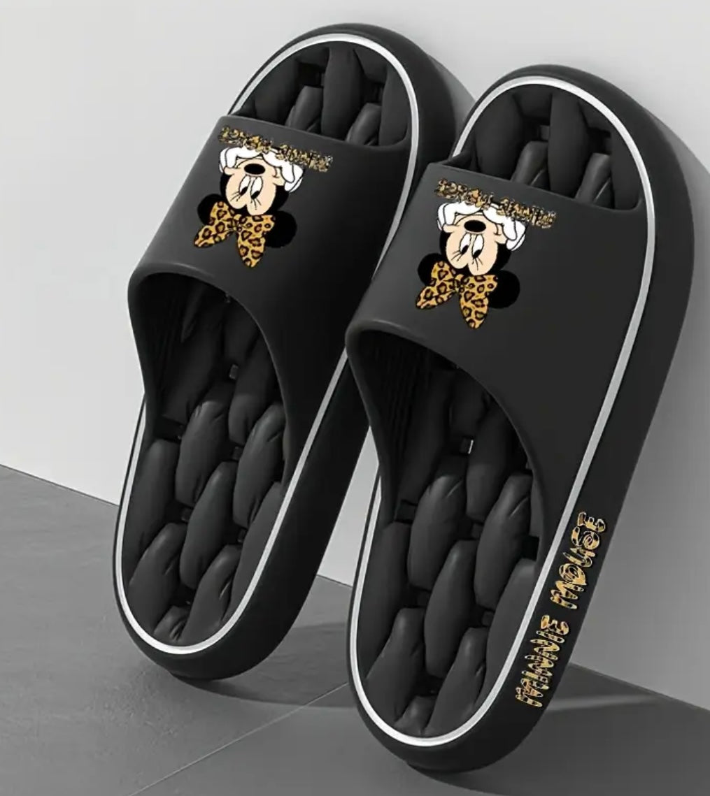 Womens Minnie Sliders With Leopard Bow