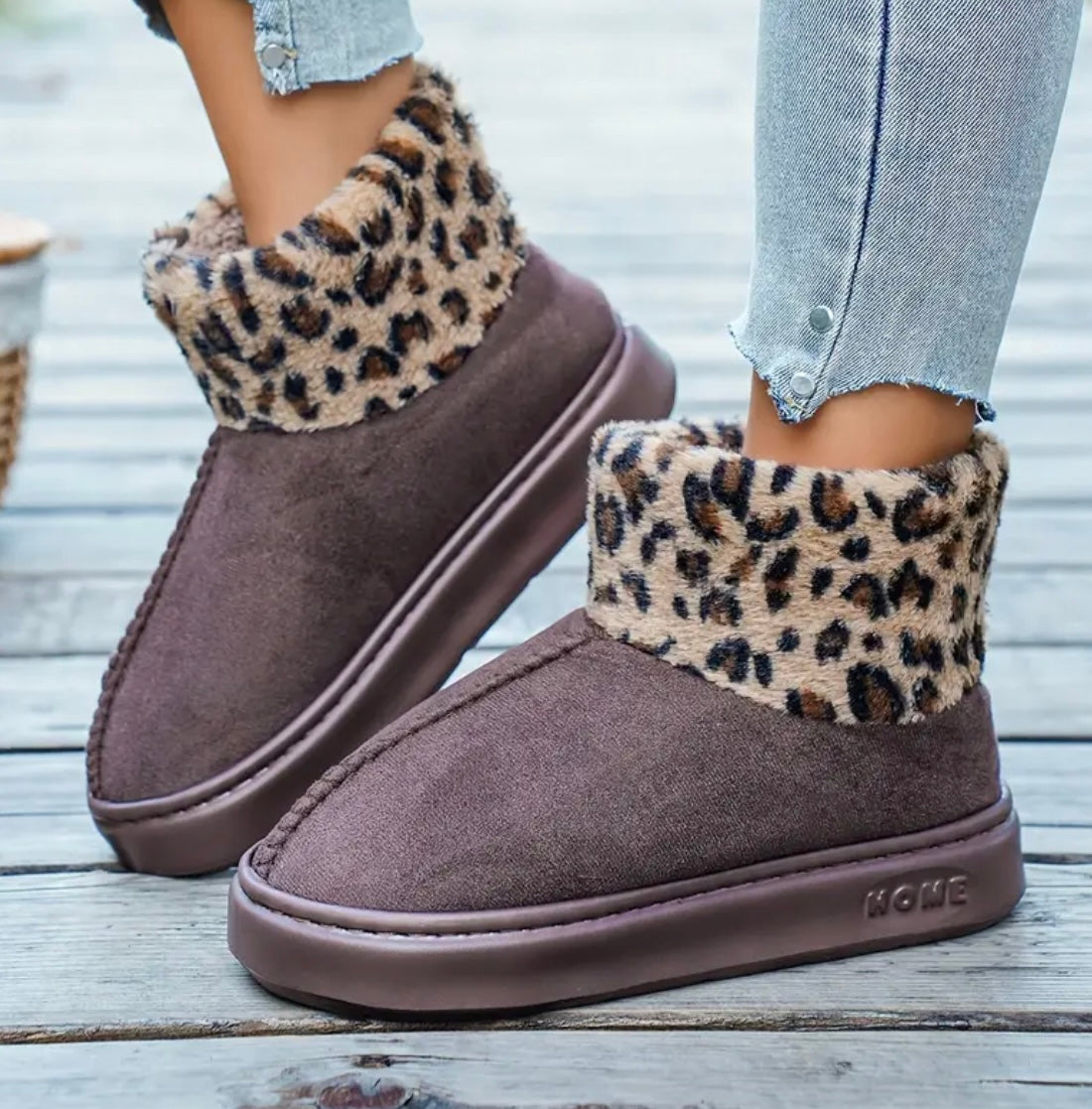 Womens Winter Plush With Leopard Print Boots
