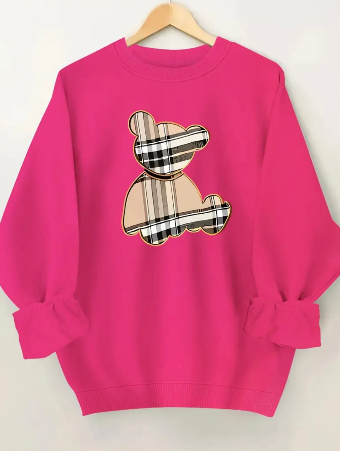 Womens Curve Plaid Bear Jumper