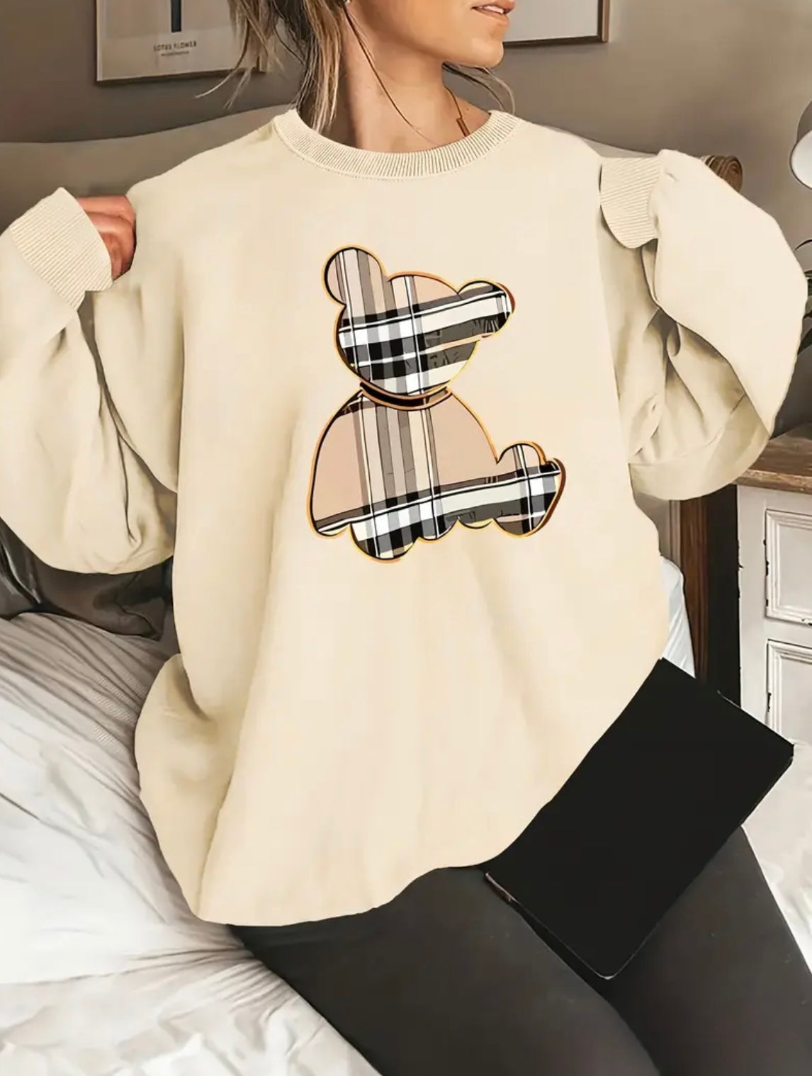 Womens Curve Plaid Bear Jumper