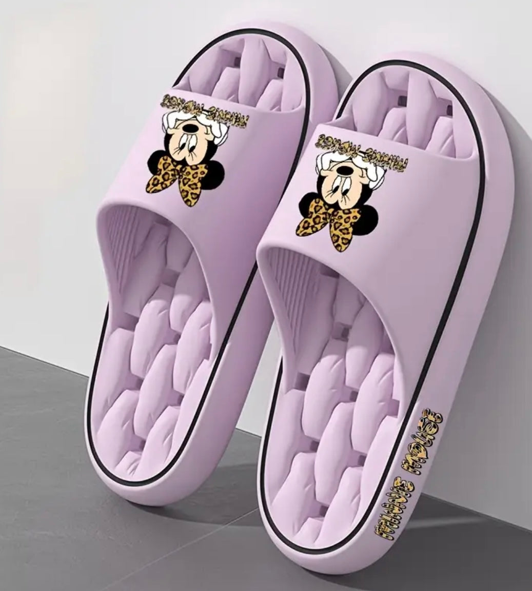 Womens Minnie Sliders With Leopard Bow