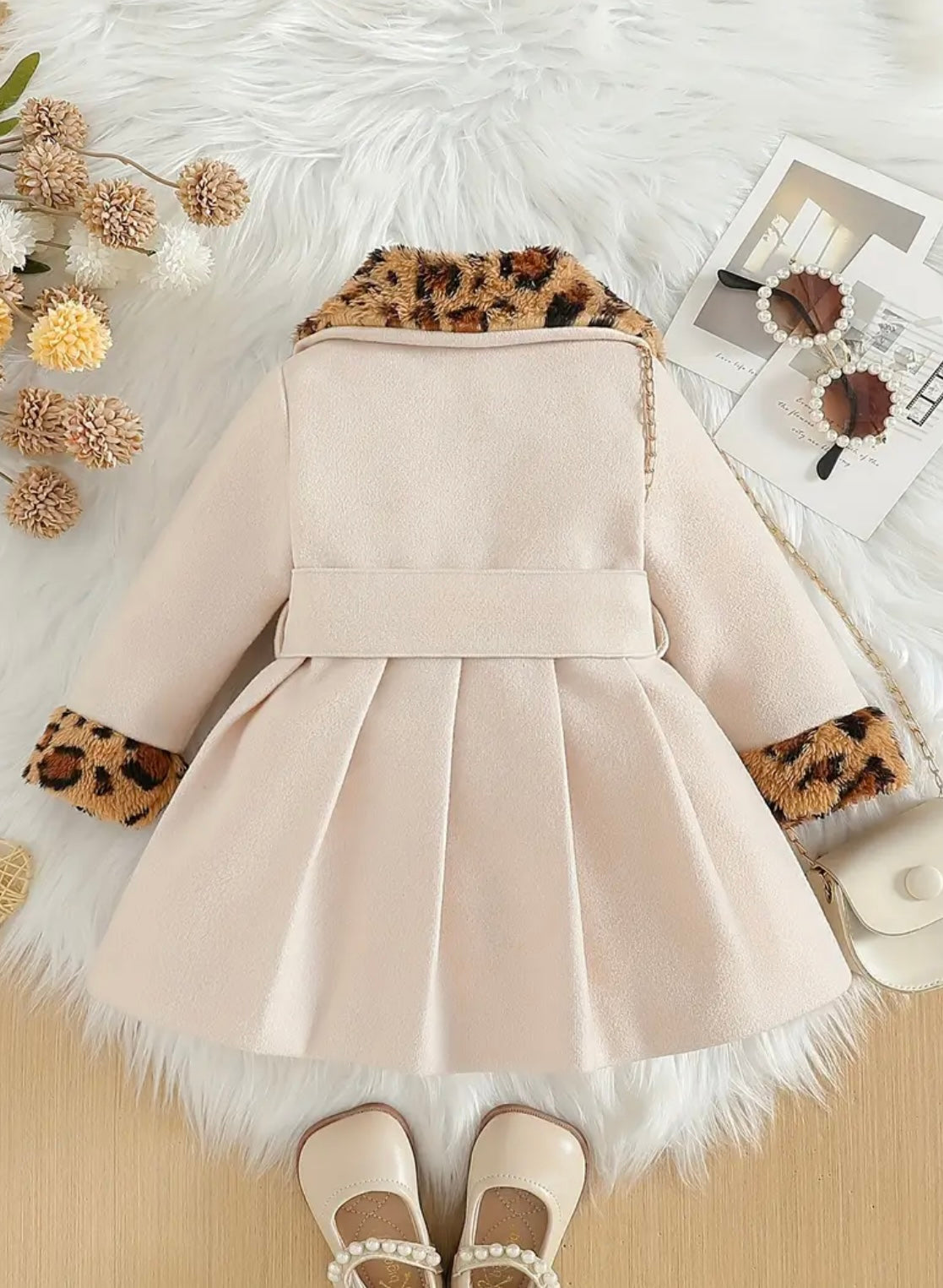 Baby Girls Leopard Collar & Cuff Coat