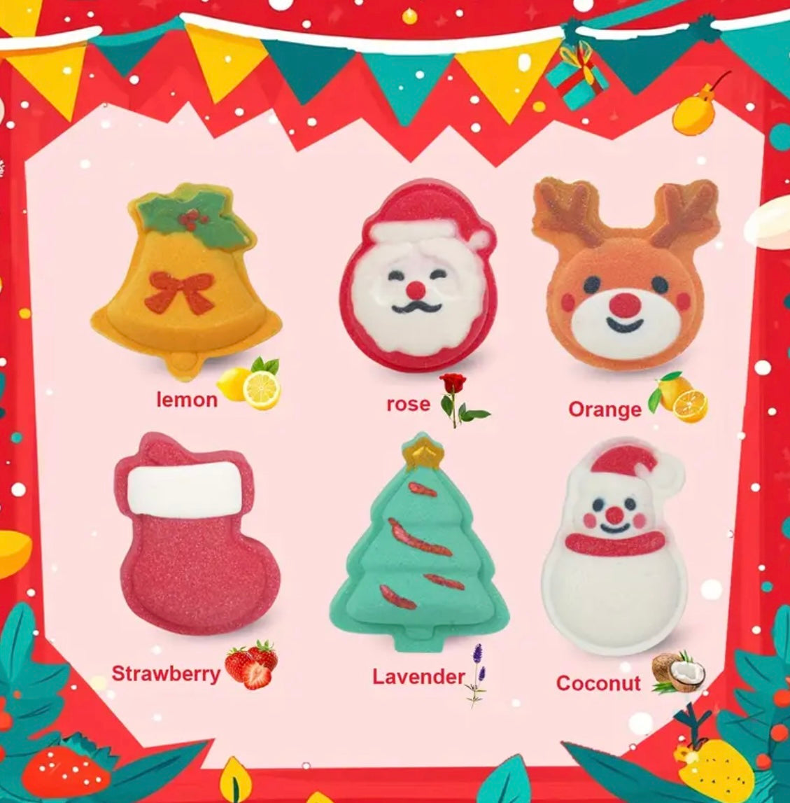 6 Pack Christmas Bath Bombs Set