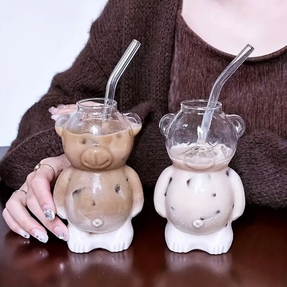 2 Pack Bear Glass Cup & Glass Straw