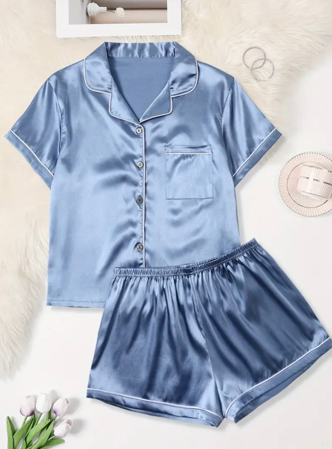 Womens Curve Silk Shorts & Shirt Pajamas