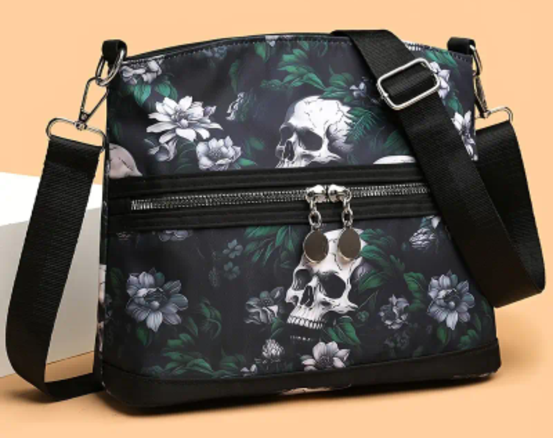 Skull & Flower Cross Body Bag