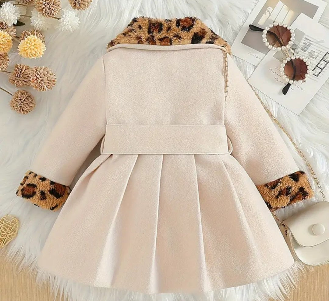 Baby Girls Leopard Collar & Cuff Coat