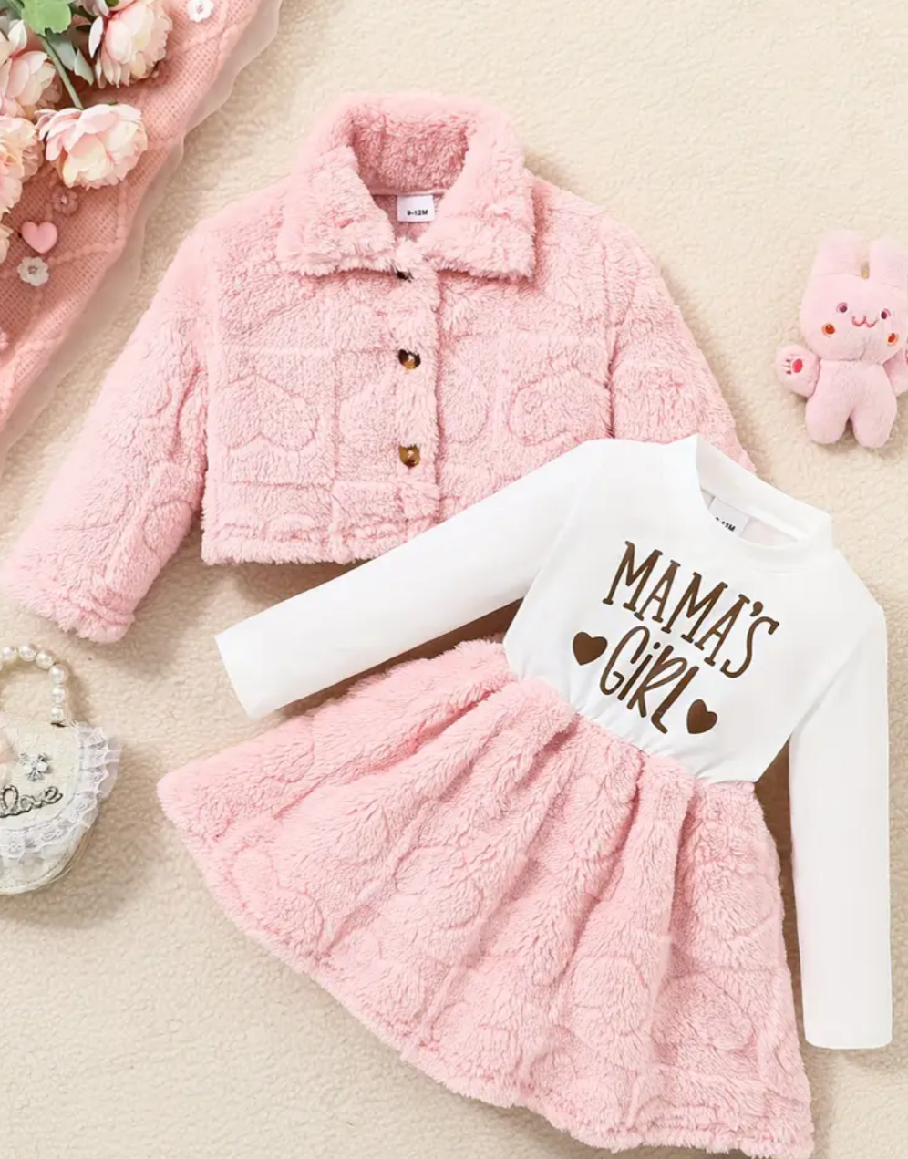 Baby Girls Plush Dress & Jacket