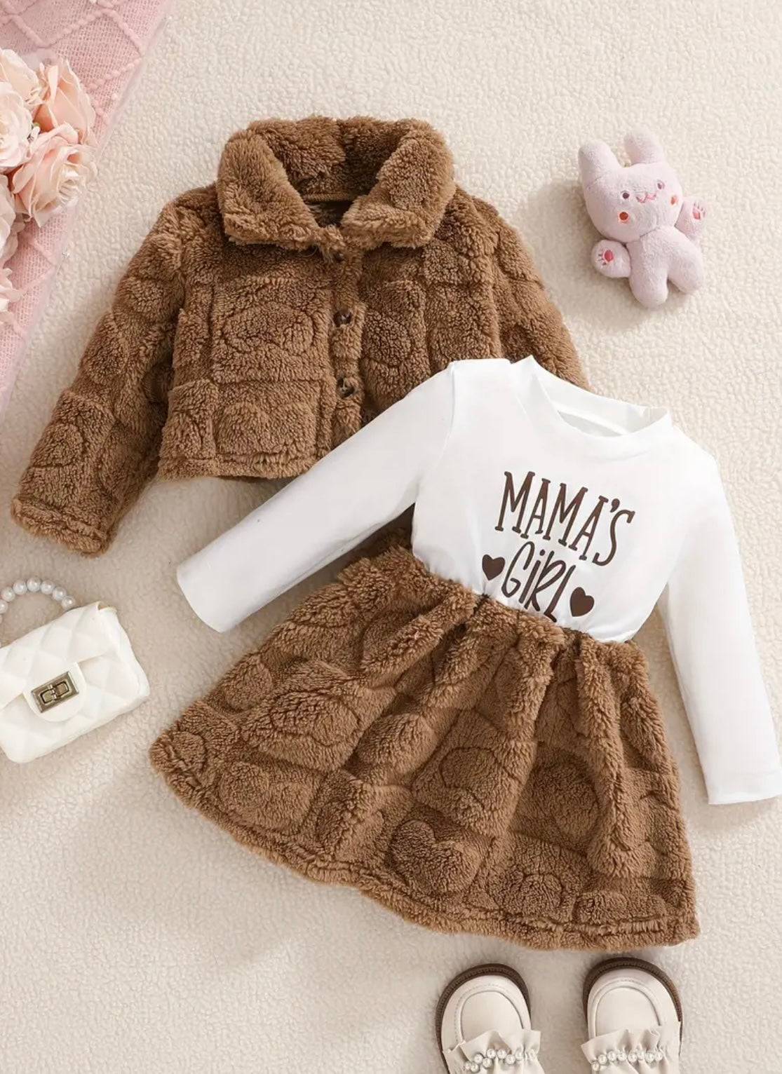 Baby Girls Plush Dress & Jacket