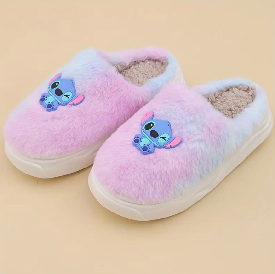 Womens Blue Stitch Plush Slippers