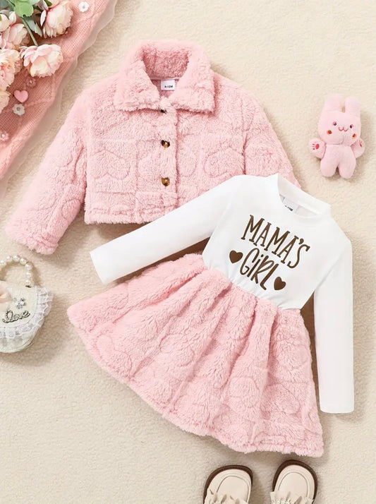 Baby Girls Plush Dress & Jacket