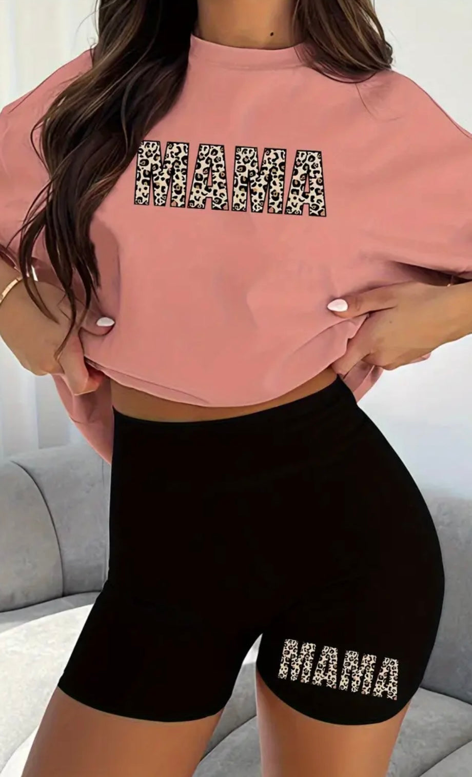 Womens Leopard Print Mama Shorts & T-Shirt