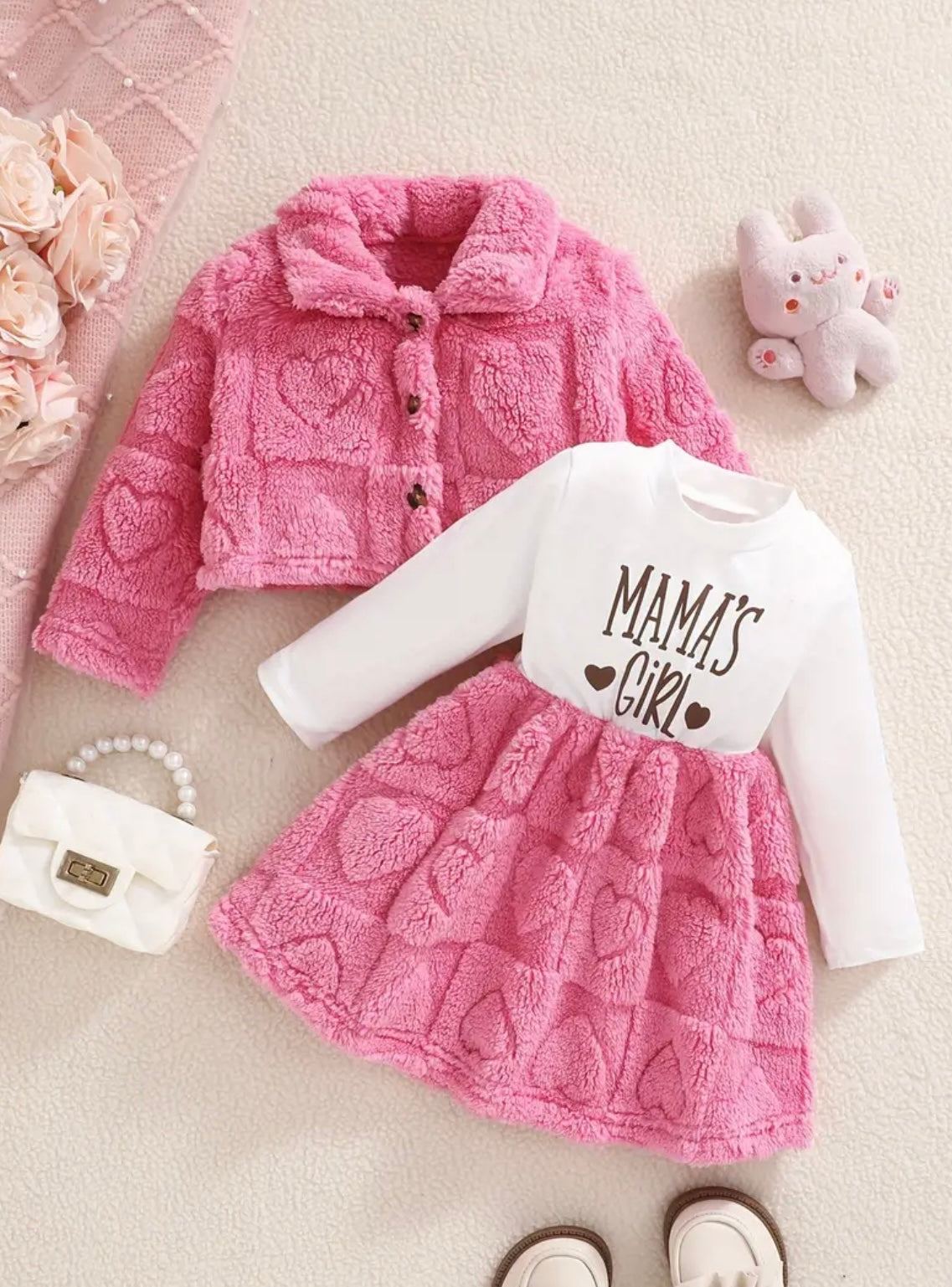 Baby Girls Plush Dress & Jacket