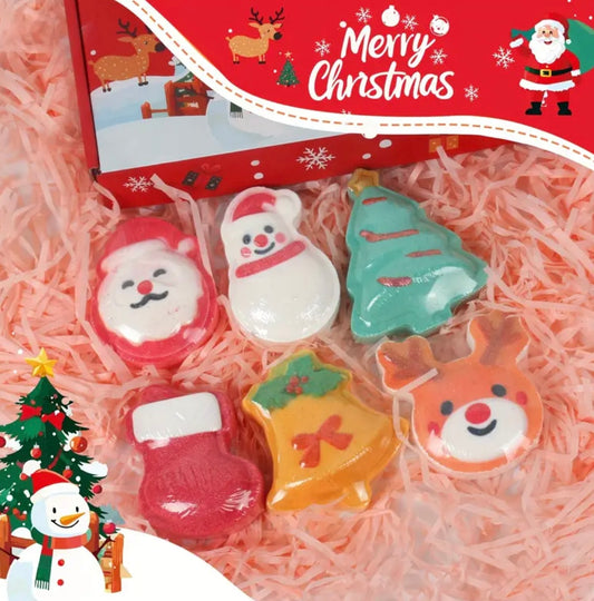 6 Pack Christmas Bath Bombs Set