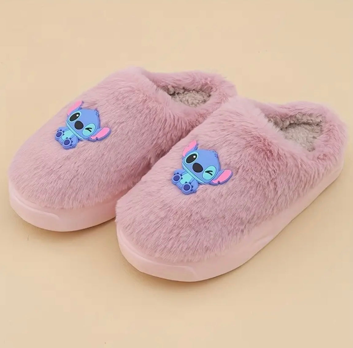 Womens Blue Stitch Plush Slippers