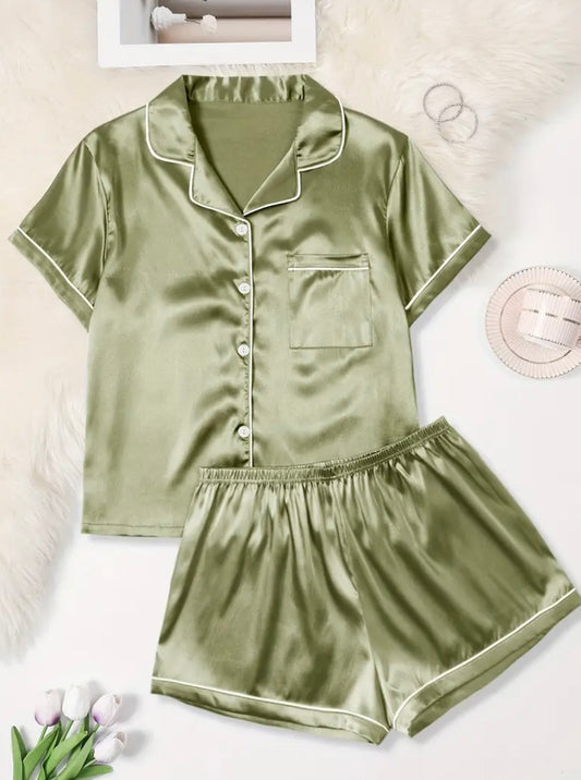 Womens Curve Silk Shorts & Shirt Pajamas