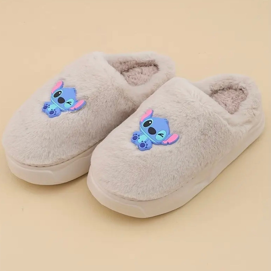 Womens Blue Stitch Plush Slippers