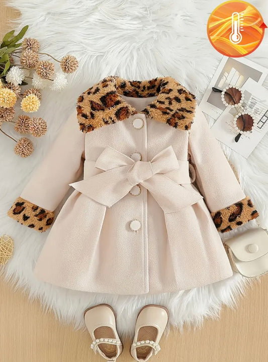 Baby Girls Leopard Collar & Cuff Coat