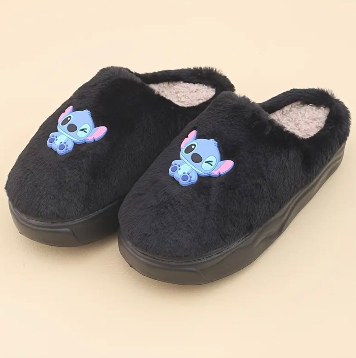 Womens Blue Stitch Plush Slippers