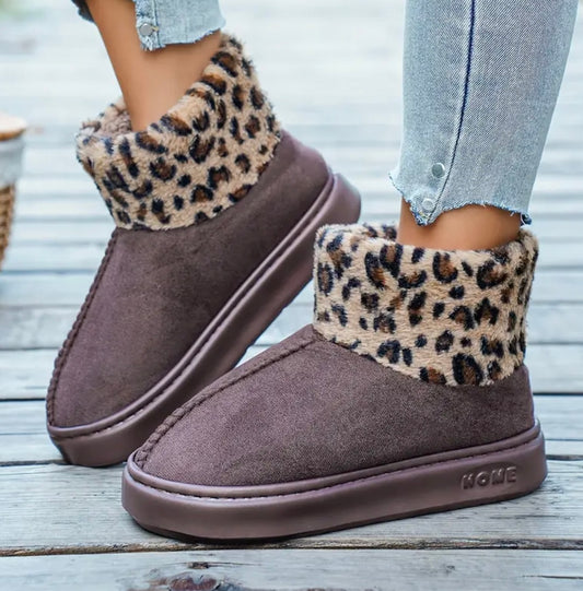 Womens Winter Plush With Leopard Print Boots