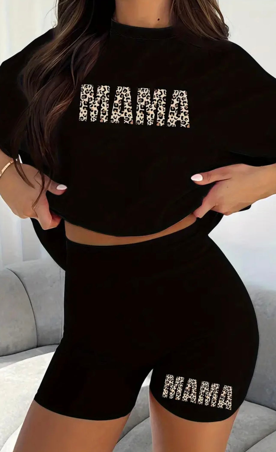 Womens Leopard Print Mama Shorts & T-Shirt