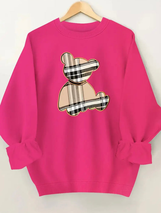 Womens Curve Plaid Bear Jumper