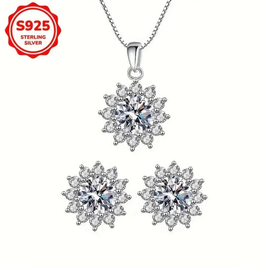 S925 Sunflower Necklace & Earrings Set