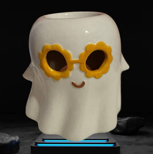 Ghost With Flower Glasses Wax Melt Warmer & 🆓 Handmade Rectangle Clamshell Melt
