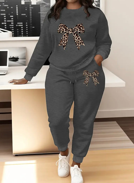 Womens Curve Leopard Bow Tracksuit