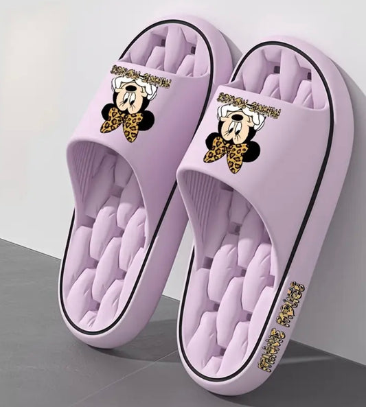 Womens Minnie Sliders With Leopard Bow