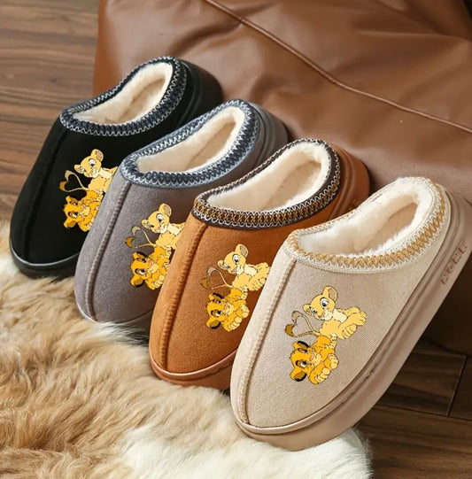 Womens Lion Plush Slippers