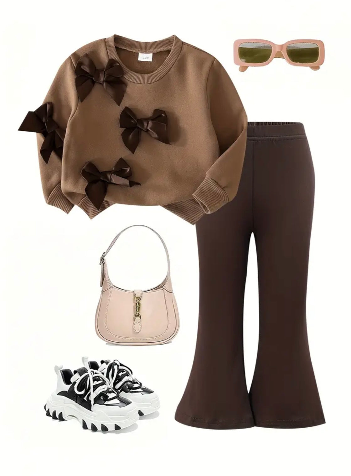 Girls Bow Jumper & Flared Trousers