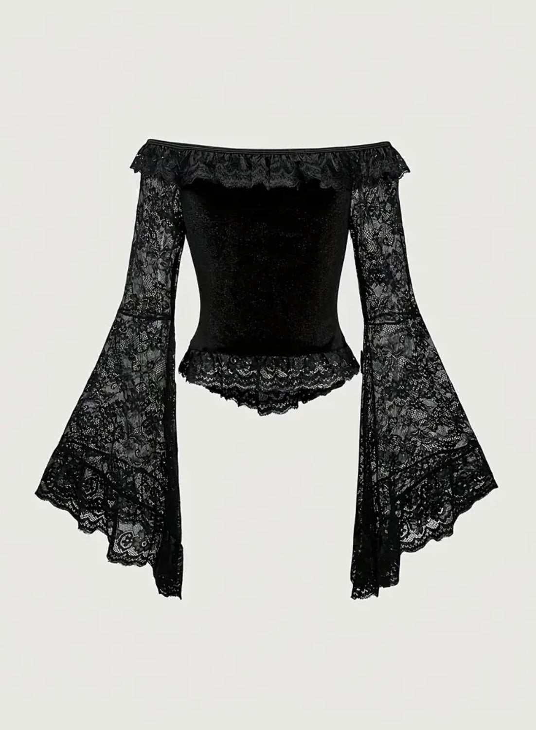 Womens Gothic Off-Shoulder Lace Bell Sleeve Blouse