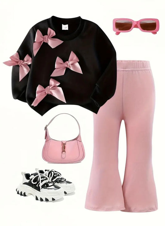 Girls Bow Jumper & Flared Trousers