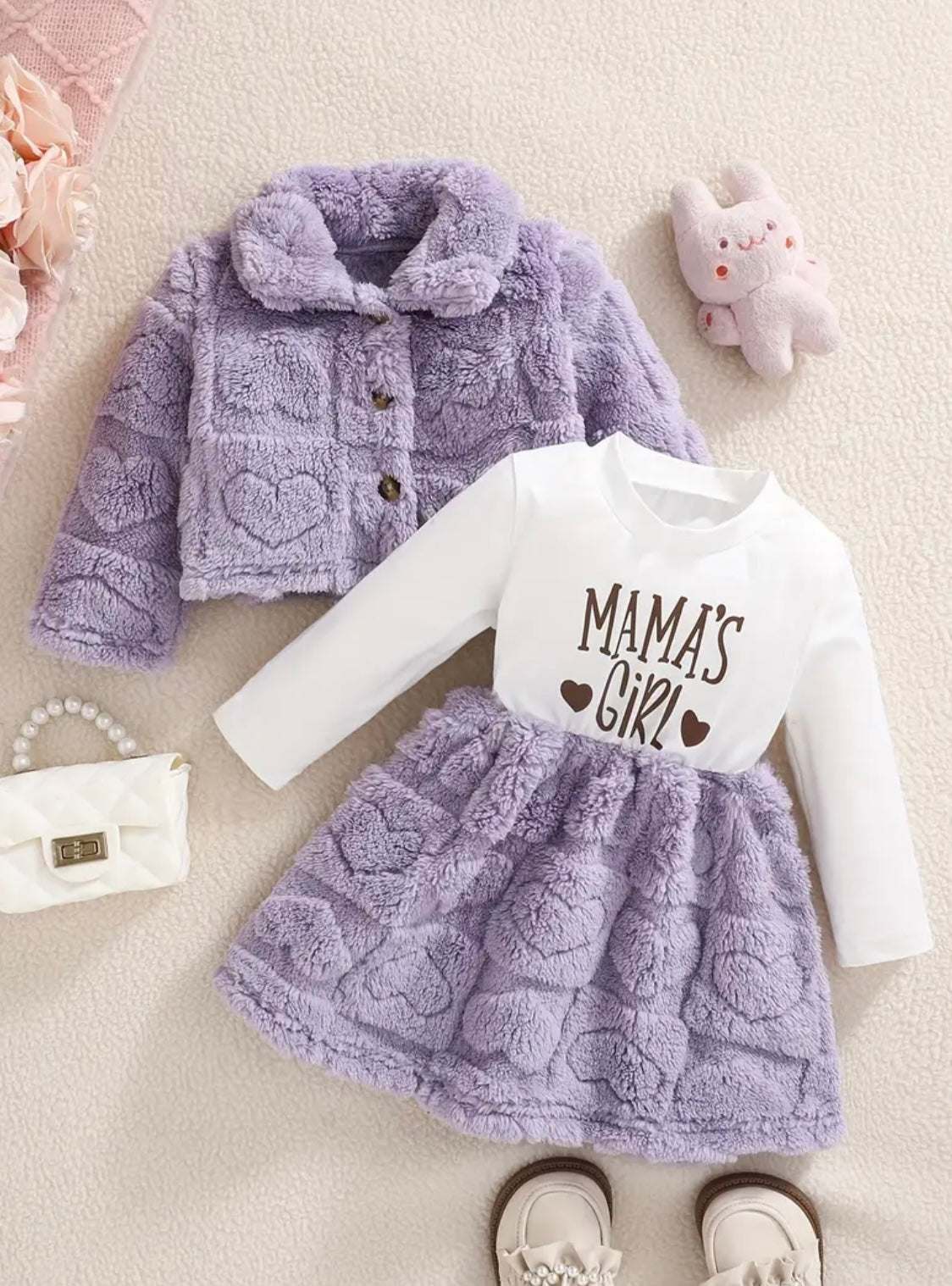 Baby Girls Plush Dress & Jacket