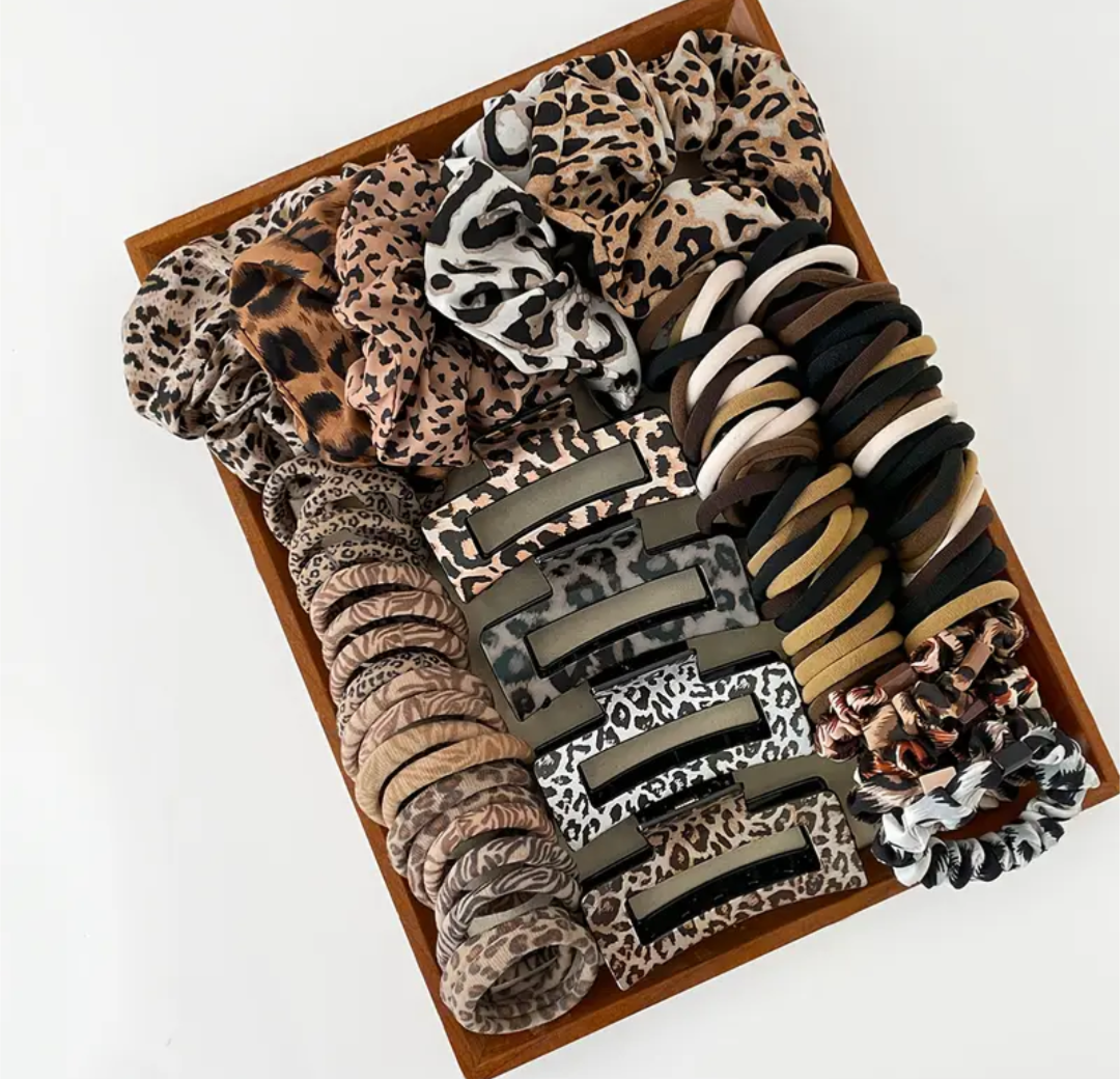 Leopard Print Hair Accessories 124 Pack