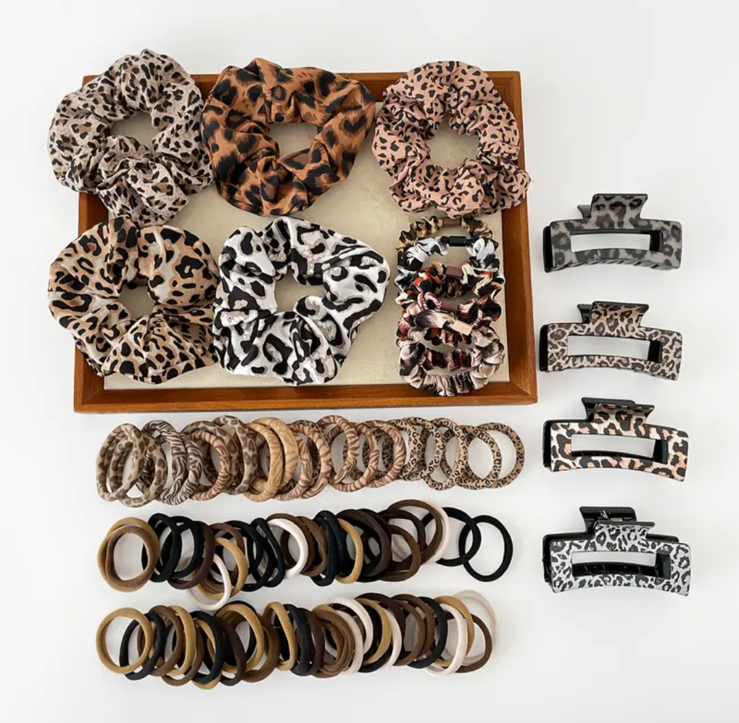 Leopard Print Hair Accessories 124 Pack