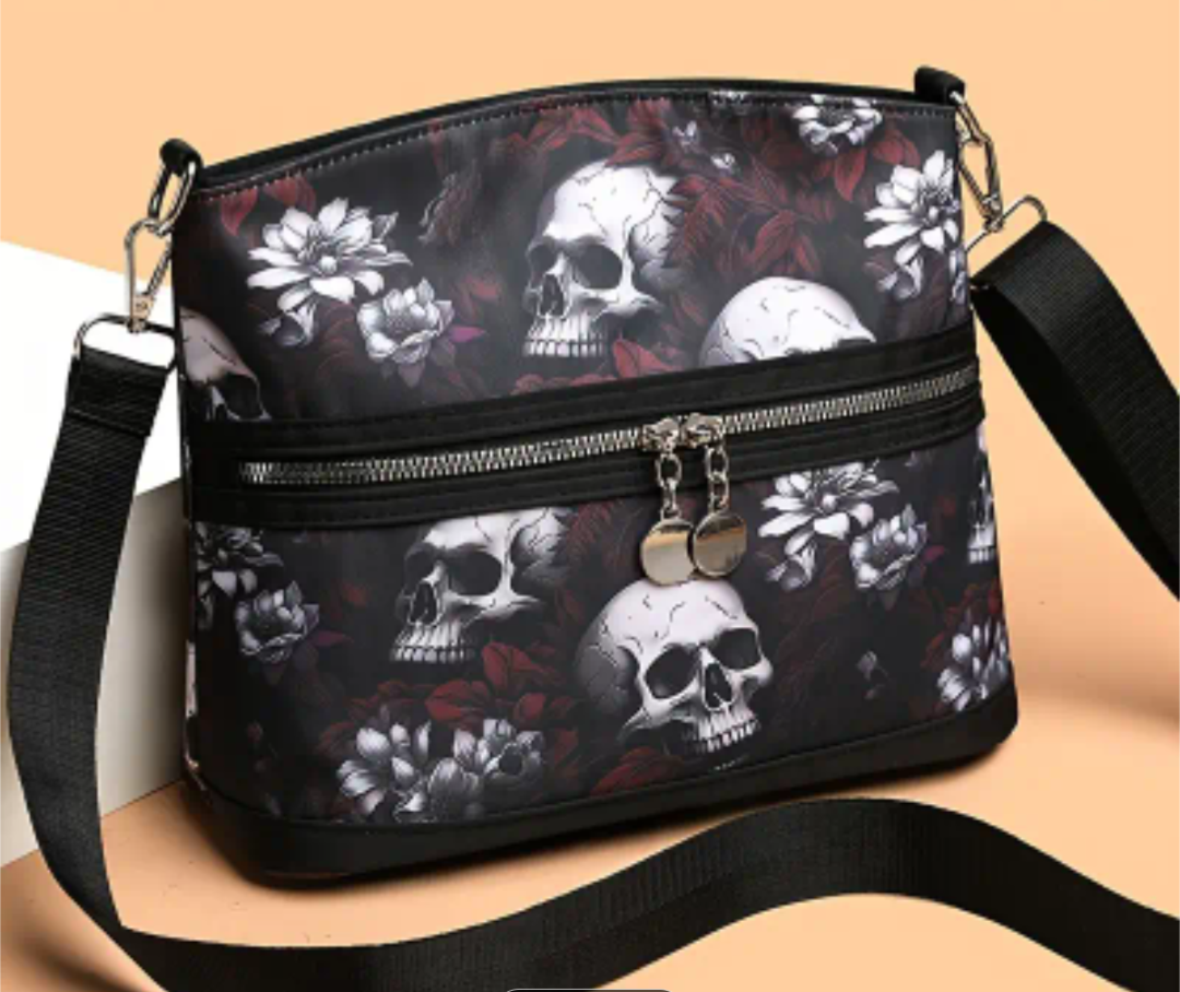 Skull & Flower Cross Body Bag