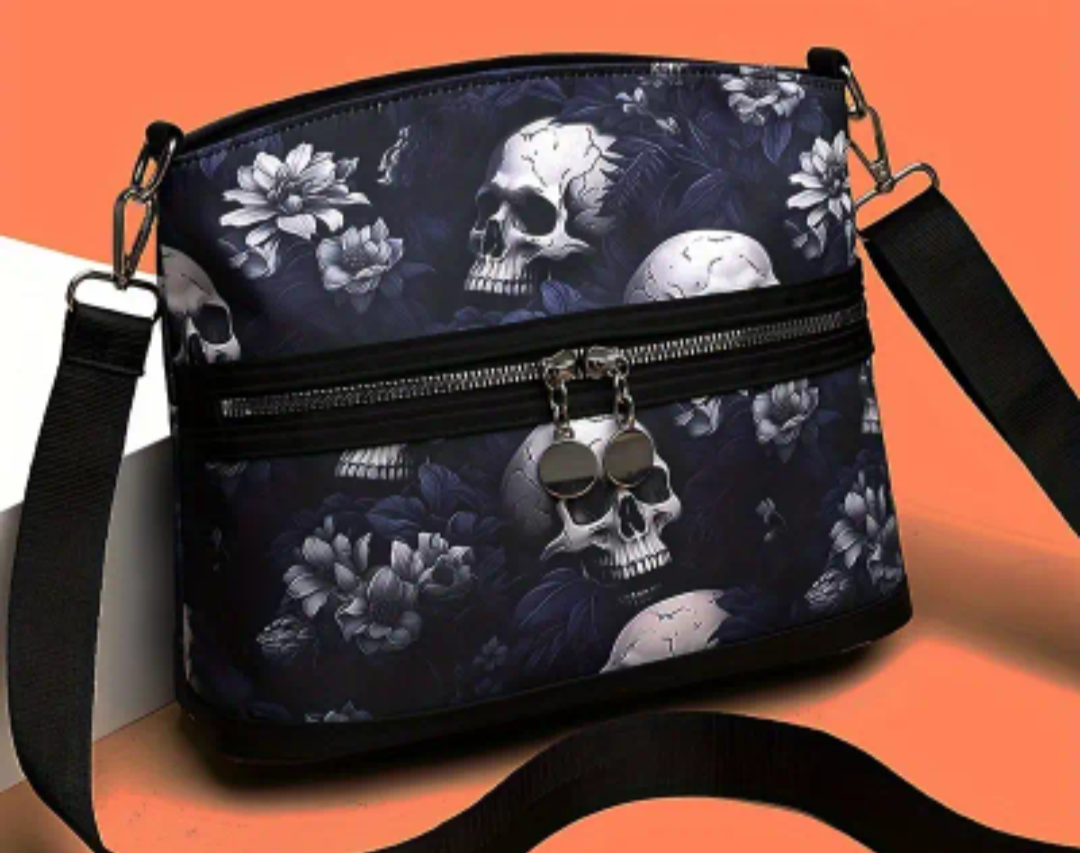 Skull & Flower Cross Body Bag